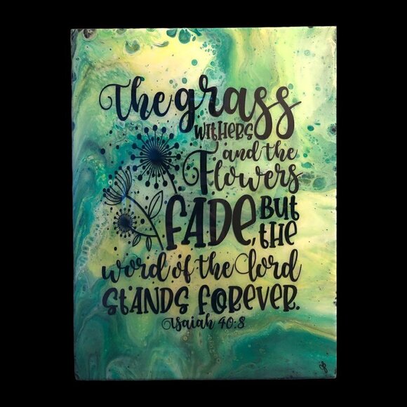 New Custom Inspirational Acrylic Pour and Resin Wall Art 11" x 14" Green & Black - Picture 1 of 1